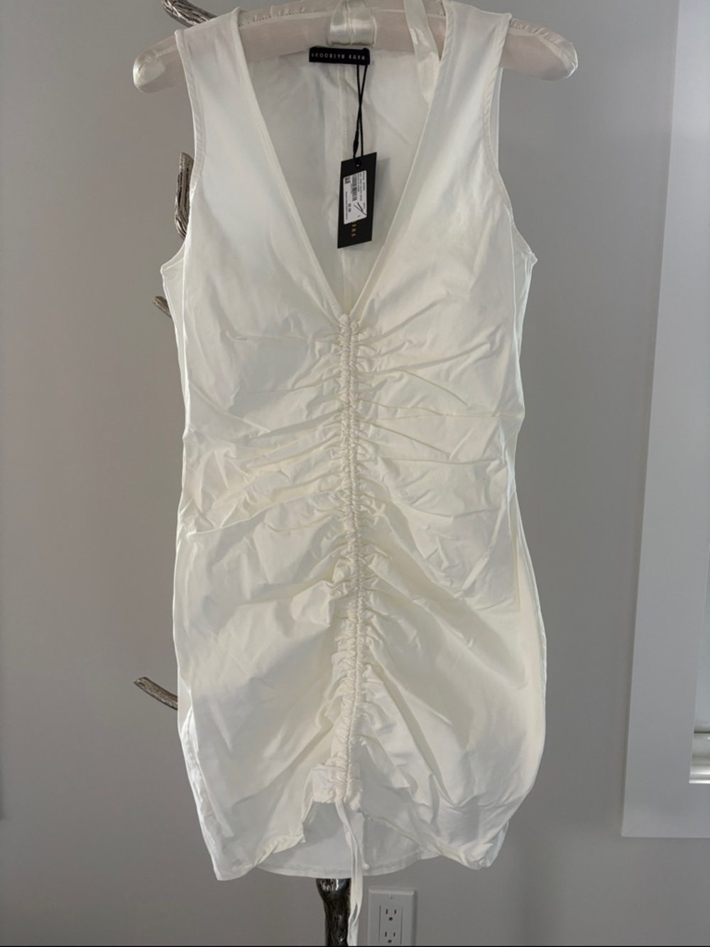 Brooklyn Karma NWT White Ruched V-Neck Mini Dress